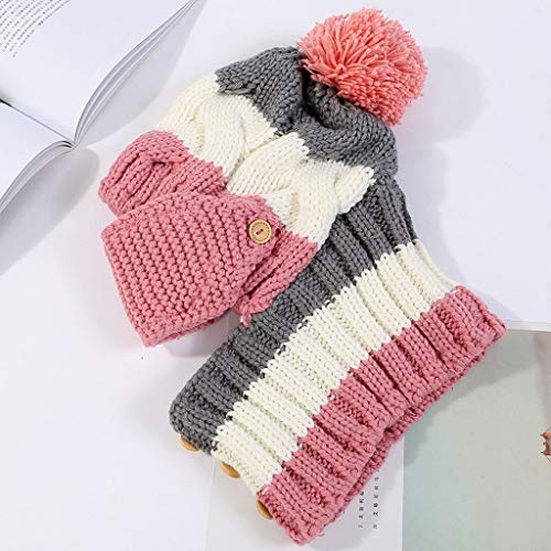 Fleece Lined Women Knit Beanie Scarf Mouth Mask Set for Girl Winter Ski Hat with Pom Pom Thicken Ski Earmuffs Cap - Thumbnail 7