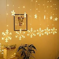 Quace 8 Modes Waterproof 138 LED Snowflake String Curtain Lights with Star for Christmas Window, Garden, Patio…