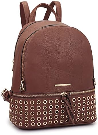 Dasein Faux Leather Round Studded Backpack - Coffee
