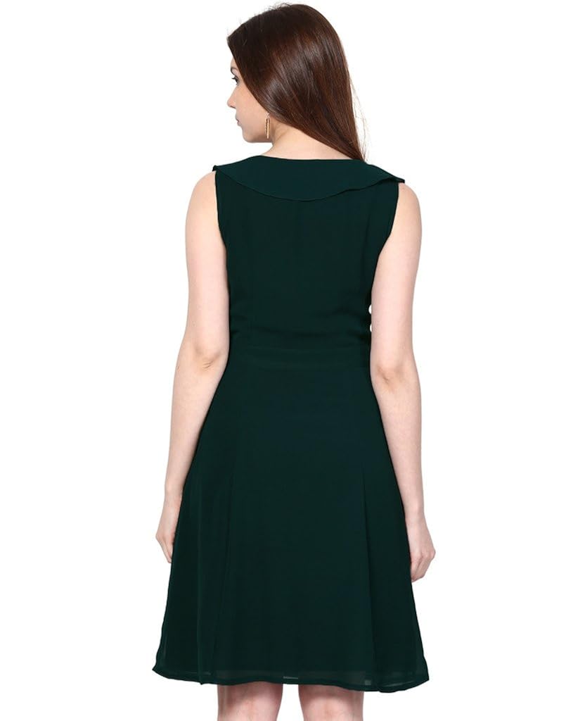 besiva women's midi fit and flare polyester solid sleeveless dress