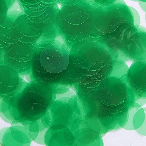 20mm Flat Round Sequins Fresh Green Transparent See-Thru Loose Paillettes. Costume, display, bridal, arts, crafts, embellishment. Made in USA.