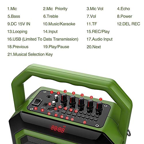 Portable PA Speaker System Wireless Mic - 30W Microphone Speaker Rechargeable Battery Powered Outdoor Sound Stereo Bluetooth Voice Amplifier Amplification Set, Support USB/AUX Input/SD/MP3/FM/Record - Thumbnail 5