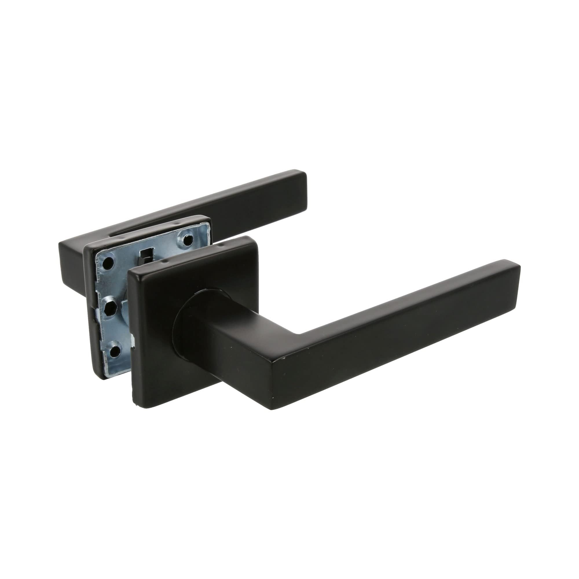 Amig - Set of Handles with Internal Rosette for Doors - Mod. Suki - 54 x 54 mm - Square 8 mm - Elegant and Simple Design - Black Stainless Steel