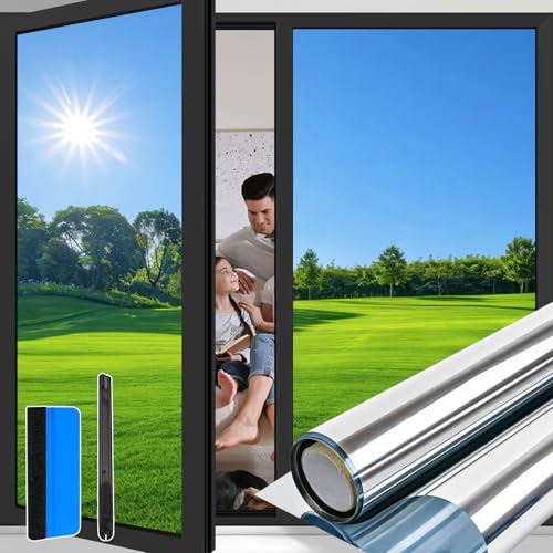Niviy Mirror Vinyl for Windows Privacy 44.5 x 200 cm Vinyl for Glass Mirror Effect Anti UV Anti Heat Vinyl Window Privacy for Home Office Silver