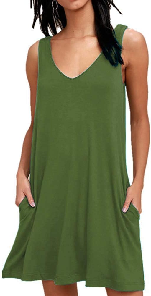MISFAY Women's Summer Casual T Shirt Dresses Beach Cover up Plain Tank Dress with Pockets