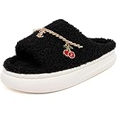 Juicy Couture Women's Faux Fur Slide Sandal Slippers, Open Toe, Comfortable Indoor Outdoor House Shoes