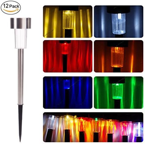 ME 12-Packs Color Changing LED Solar Garden Path Lights, Low Voltage Stainless Steel Outdoor For Pathway Driveway Patio Lawn Walkway Yard