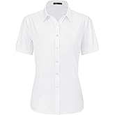 J.VER Womens Button Down Shirts Stretch Wrinkle Free Formal Short Sleeve Dress Shirt Summer Work Blouses Business Casual Tops