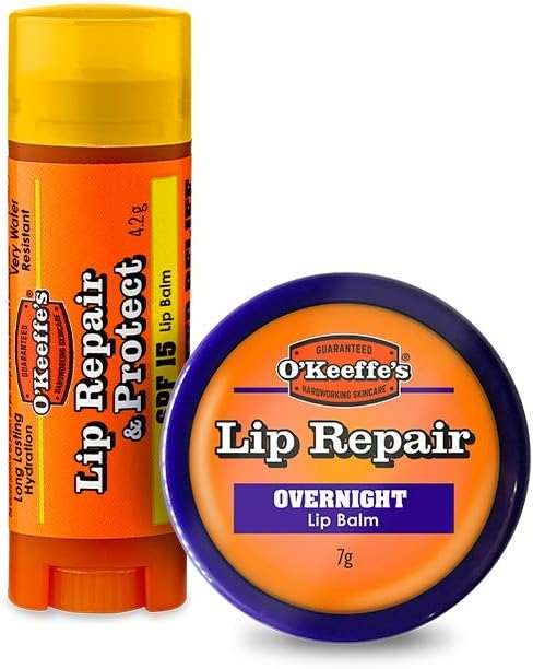 O'Keeffe's Lip Repair SPF15 Lip Balm 4.2g & Lip Repair Overnight 7g (Twin Pack), White, 1 count (Pack of 2)