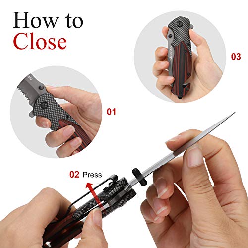 image for Jellas 7Cr17(440A) 4 in 1 Pocket Folding Knife with Leather Sheath and