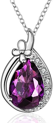 Lovav Party Prom Inlaid Purple Crystal Cubic Zirconia Platinum Plated Women's' Pendants Necklace