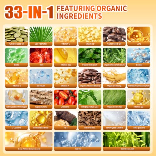 VivoNu Pumpkin Seed Oil with Saw Palmetto Capsules | 300 Count| 33 in 1 Vitamin C D3 B12 E A, Castor, Zinc, Biotin, Iron, Peppermint | Hair Growth & DHT Blocker for Women Men