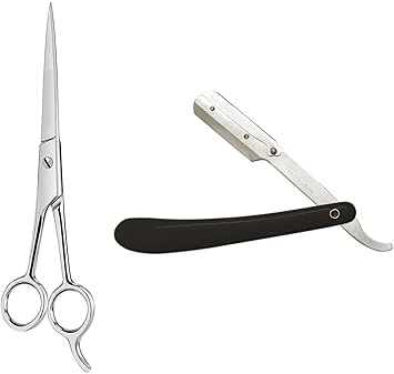 Quake Professional Salon Barber Hair Cutting Scissors and Folding Razor COMBO Of 2 Home Hair Cutting Trimming Tools Men Women