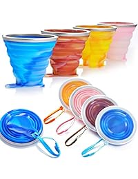 Taza de viaje plegable, de silicona, con tapas, ex