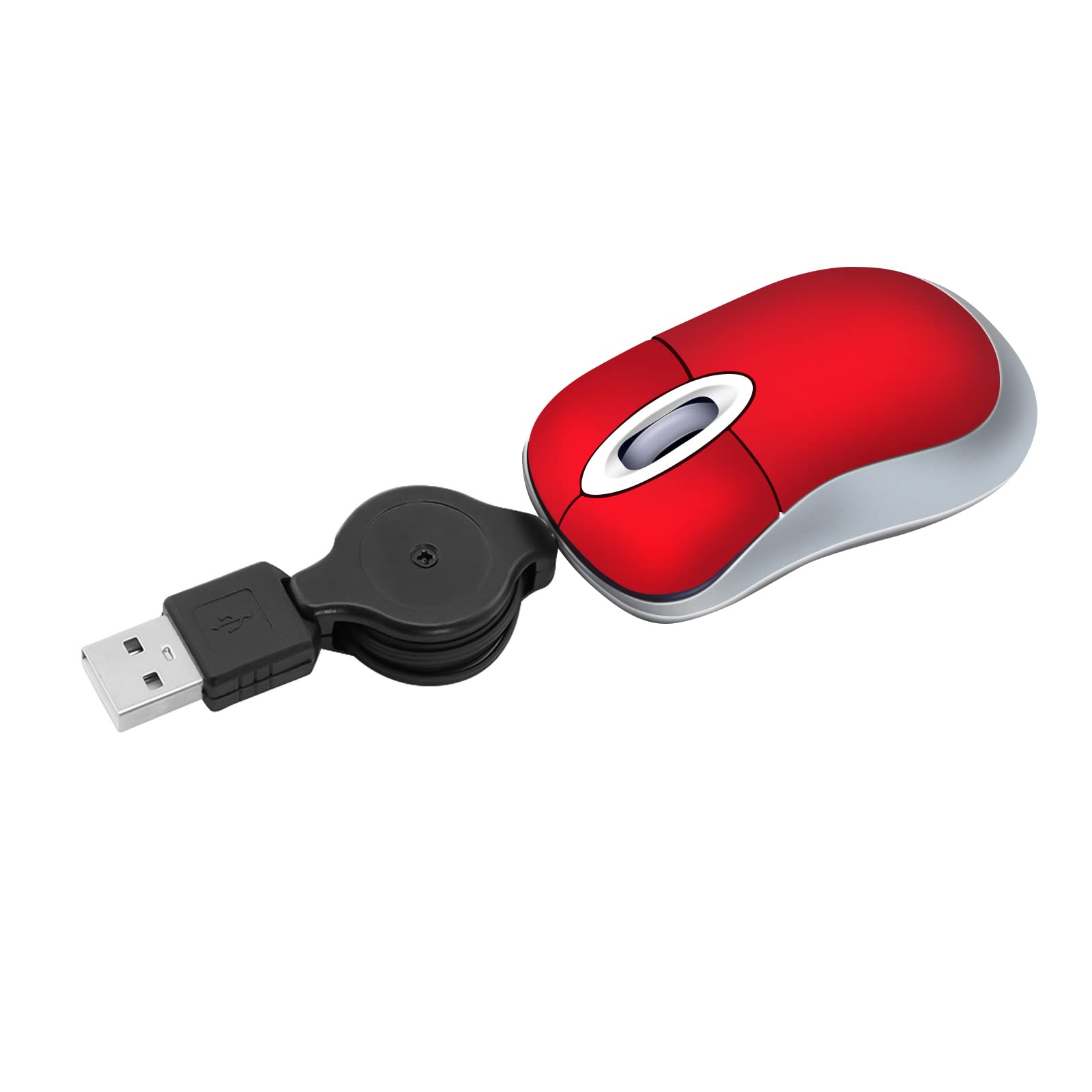 elec Space Mini USB Wired Mouse,Retractable Cable Tiny Small Mini Pocket Mouse for Children,1600 DPI Optical Compact Travel Mice with 2.3-Foot USB Cord for Laptop Computer Red
