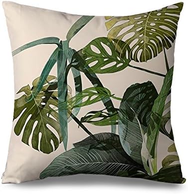 Canvas Throw Pillow Cover Cushion Cover Tropical Leaves Decorative Pillow Case for Sofa and Couch 18 x 18 Inch