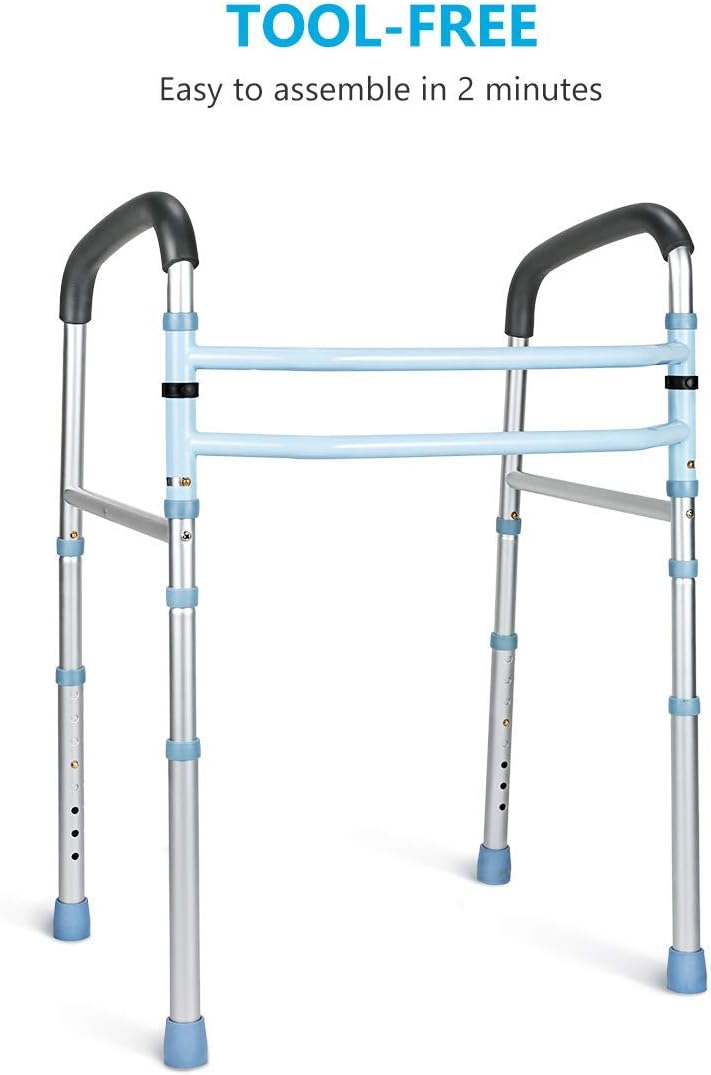 OasisSpace Stand Alone Toilet Safety Rail - Heavy Duty Medical Toilet Safety Frame for Elderly, Handicap and Disabled - Adjustable Bathroom Toilet Handrails Grab Bar, Fit Any Toilet: Health & Personal Care