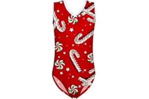 FKELYI Girls Christmas Dance Leotards Athletic Gymnastics Leotards Sleeveless Tank Bodysuit One-Piece Swimsuit for 3-14 Years