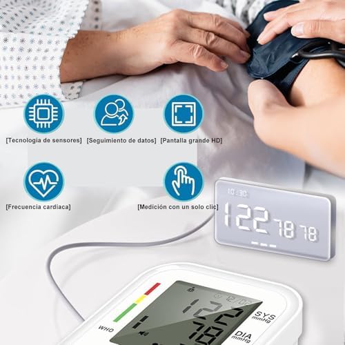 Tensiómetro de Brazo, Medidor Tension Arterial Digital Profesional, Tensiometro Automático para uso doméstico, Detector electrónico de frecuencia cardíaca, Blood Pressure Monitor