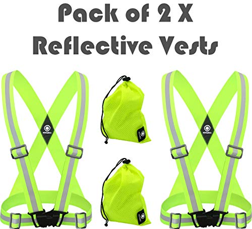 High Visibility Reflective Vest - Safety Reflector Strips Bands - Reflective Running Gear for Men and Women for Night Running, Biking, Walking (2 x Green Vest)