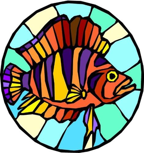 Orange, Purple & Yellow African Cichlid Fish - Vinyl Stained Glass Film, Static Cling Window Decal