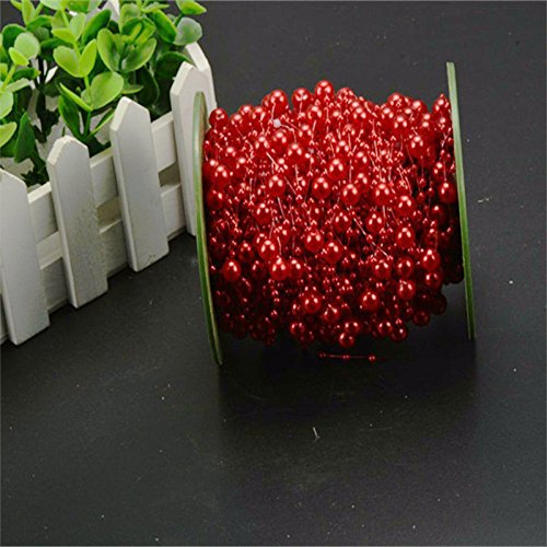 Krismile 200 Feet Roll Fishing Line Artificial Pearls Beads Chain Garland Flowers Wedding Party Decoration Products Supply (Red)