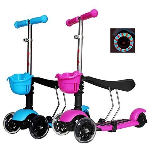 Rimable Toddler Adjustable 3in1 Kick Scooter With Big Light Up Wheels