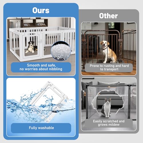 FASNATI Transparent Acrylic Dog Playpen, H60cm, Foldable with Suction Cups, Easy to Assemble and Clean, 10 Panels