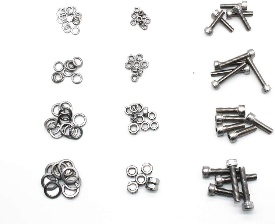 M3 M4 M5 M6 Hex Socket Head Cap Bolts Nuts Assortment Kit 304 Stainless Steel Socket Head Cap Screws Full Thread Allen Socket with Hexagonal Screws Spring Washers and Flat Washers (30mm)