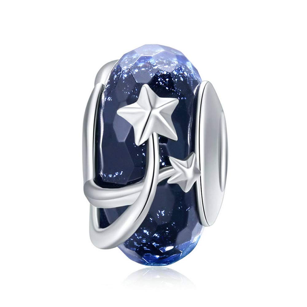 Bijoux Blu Shooting Star Genuine 925 Sterling Silver Shooting Star Blue Murano Glass Beads Fit Charm Bracelets & Bangles DIY Jewellery