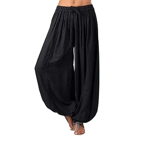 TEBAISE Damen Unisex Orientalische Haremshose Pluderhose Pumphose Lange Hose Boho Hippie Hose Leinenhose Leichte Sommerhose T