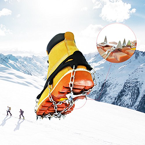 RENHAIGY Traction Ice Cleats Crampons Ice Snow Grips for Hiking Walking Climbing Fishing Jogging with Anti-Slip Microspikes Stainless Steel Spikes
