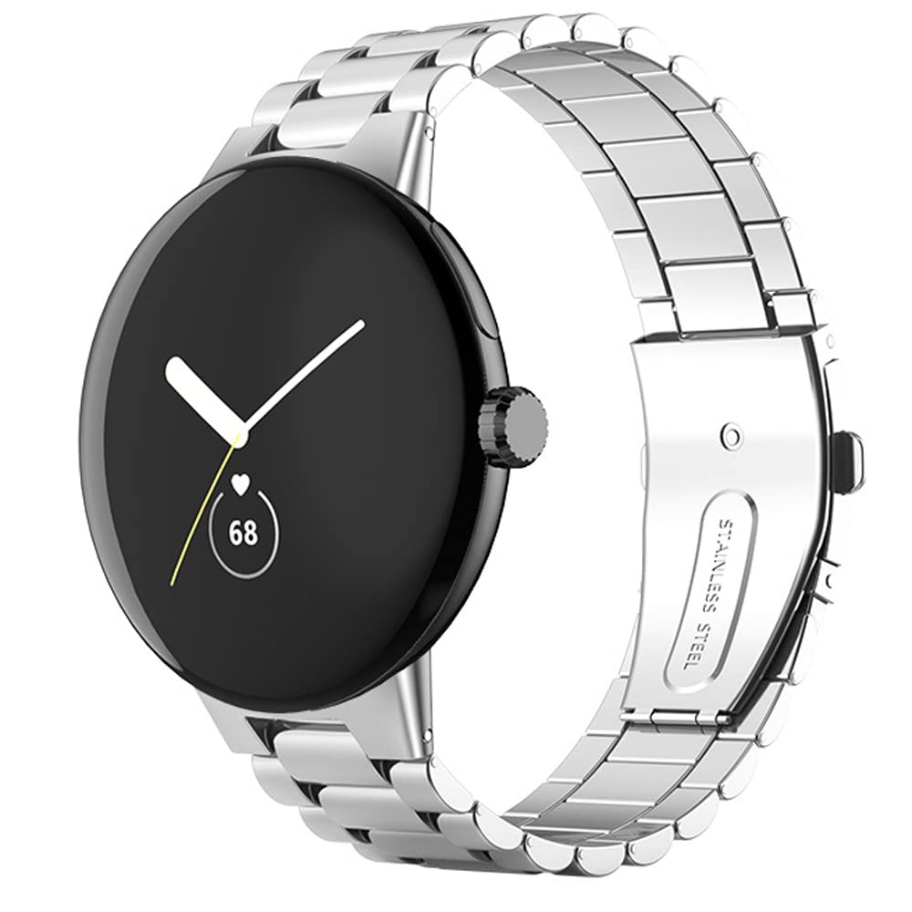Blueshaweu Compatible with Google Pixel Watch 2 Bands, Stainless Steel Metal Replacement Strap Bracelet Compatible with Google Pixel Watch/Pixel Watch 2 (Silver)
