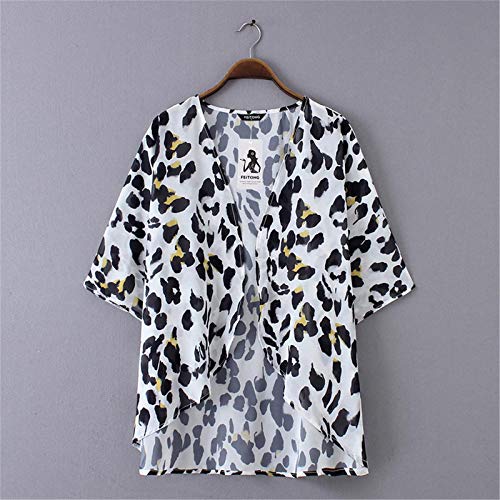 CofeeMO Leopard Chiffon Women's Blouses Shawls Kimono Cardigan, Summer Open Front Cover Ups(Black,XXXL)