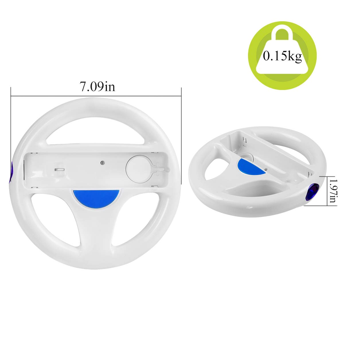 DOYO Mario Kart Wii, 2 Pack Racing Steering Wheel for Wii Controller, Wii Mario Kart Racing Wheels for Nintendo Wii Remote Game (White X 2)