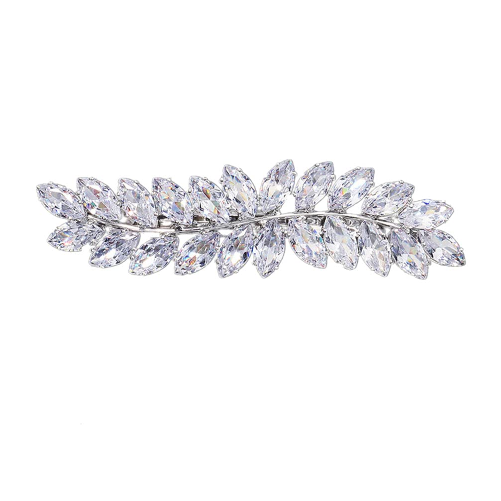 FRCOLOR Rhinestone Hair Clips Crystal Leaf Hair Clip Diamond Barrettes Bang Clamp Decorative Alligator Pins For Women Weddings Bridal Accessories Silver