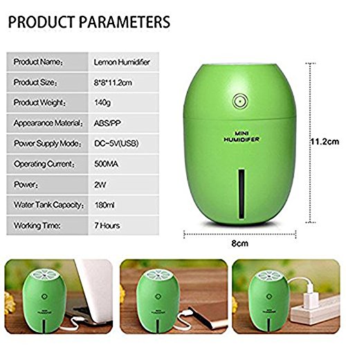 Cool Mist Mini Lemon Humidifier,BIOSTON Portable USB Ultrasonic Small Diffuser with Night Light and Auto Shut-off,Air Purifier for Office,Baby,Travel,Bedroom - Thumbnail 3