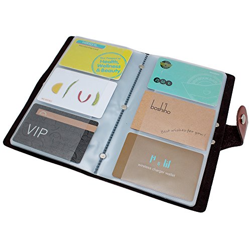 Business Card Holder, Boshiho Genuine Leather Credit Name ID Card Holder Book, Office Journal Business Cards Organizer (M-Coffee)