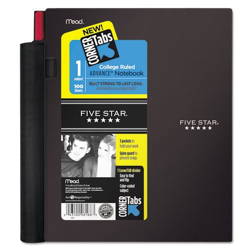 Five Star Spiral Notebook, College Ruled, 1 Subject, 8.5 x 11 Inches, 100 Sheets, Corner Tabs, Assorted Colors (08188)