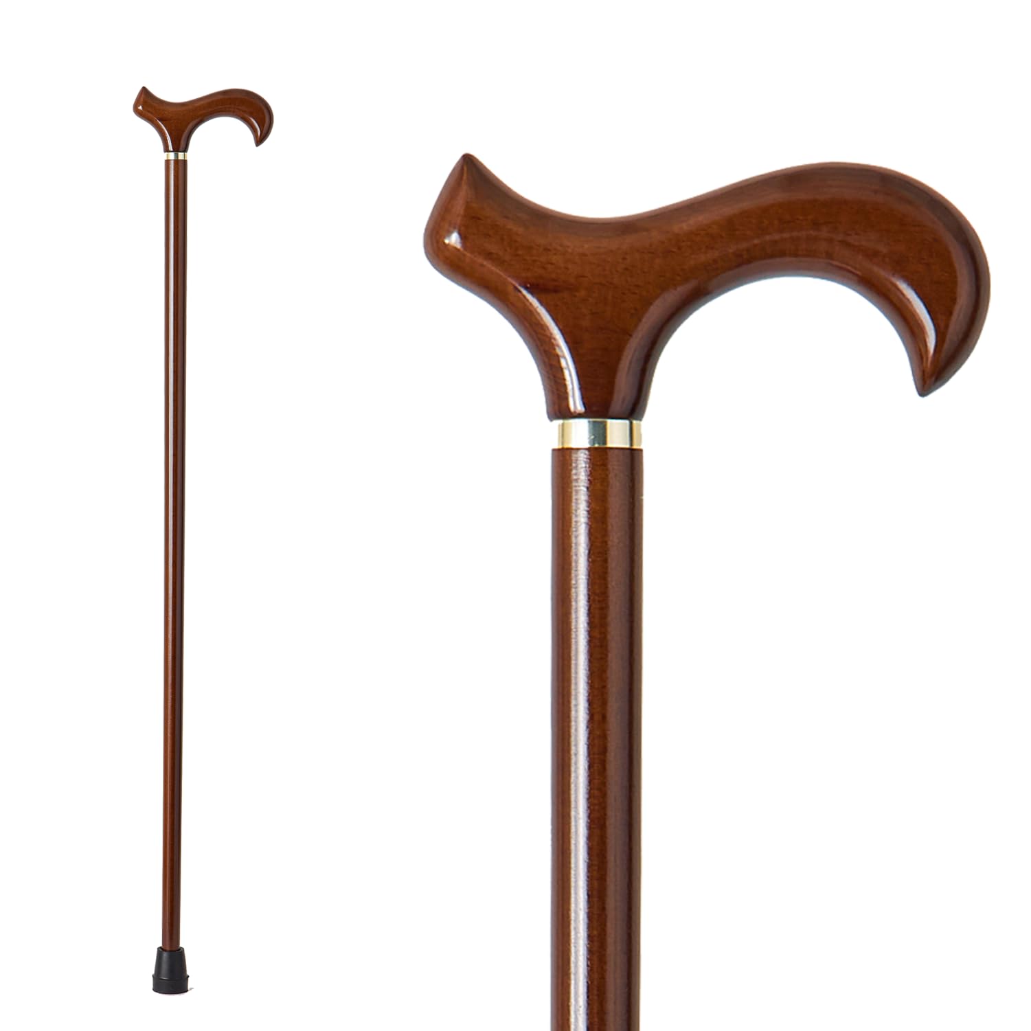 Photo 1 of GUYUE Handmade Wooden Walking Cane for Men and Women Ergonomic Wood Cane for Seniors Better Rubber Tips - 37 Inches (Brown)