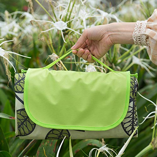 ADRIMER Large Picnic Blanket 77" x 79", Outdoor Waterproof Picnic Mat, Portable Beach Blanket for Family, Beach, Park, Camping, Hiking, Green Leaf