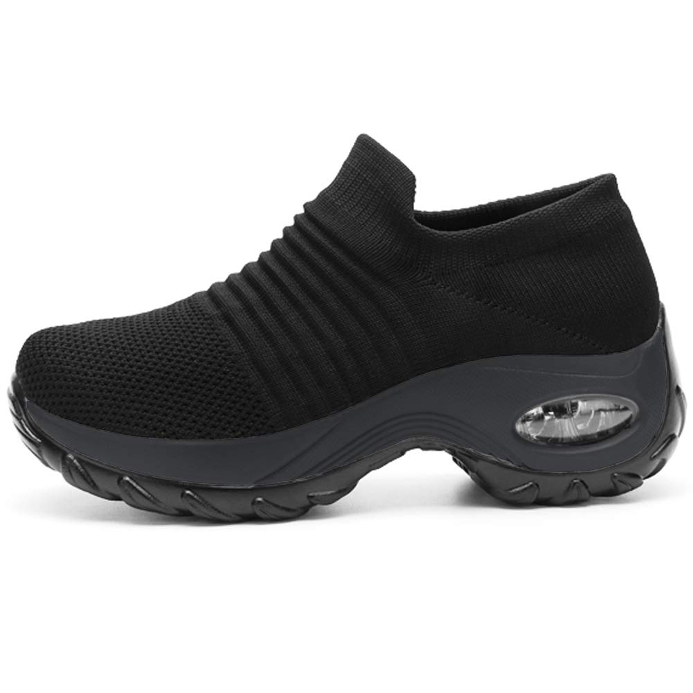 JIASUQI Women\'s Trainers Fashion Mesh Sneakers Flexible Casual Running Walking Shoes All Black, 3.5 UK