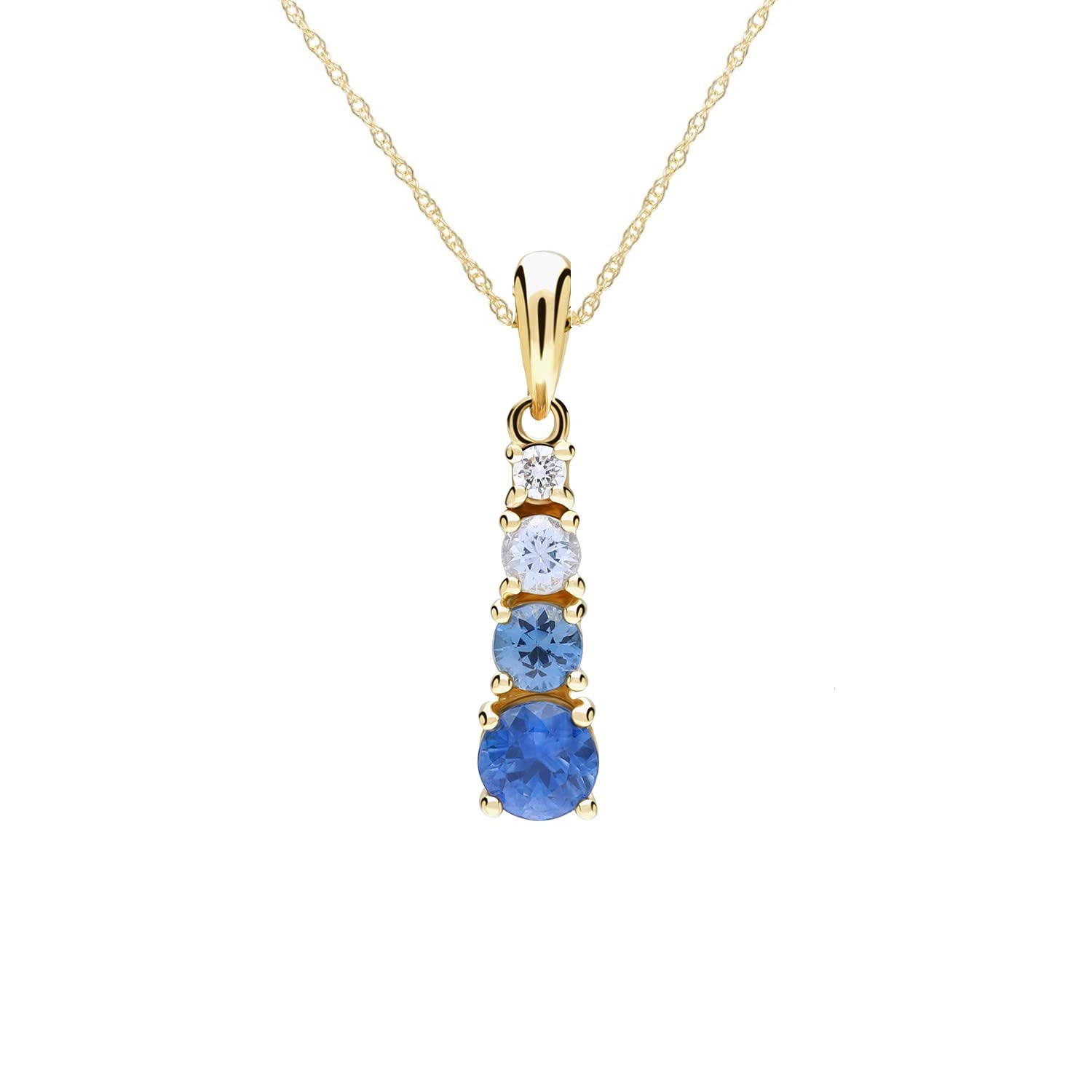 Ivy Gems 9ct Yellow Gold Graduated Light Blue Sapphire & Diamond Pendant on 46cm Chain