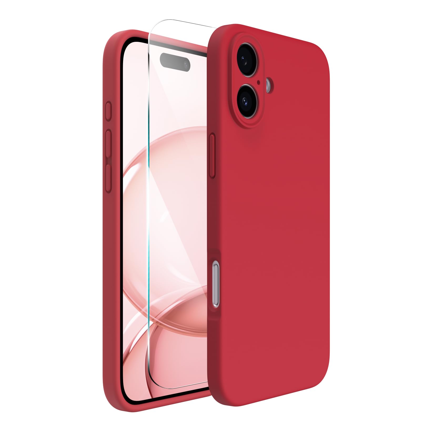 ACRONIX Compatible with iPhone 16 Case 6.1", with 1 x Screen Protector, Liquid Silicone Case Comprehensive Protection Cover Slim Shockproof Gel Rubber Phone Case for iPhone 16 6.1inch-Red