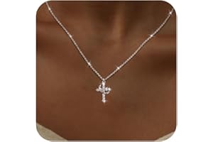NECOCY Cross Necklaces for Women Non Tarnish Dainty Gold/Silver/Rosegold Cubic Zirconia Pendant Necklace for Women Trendy Simple Gold/Silver Cross Charm Necklace Waterproof Jewelry for Women