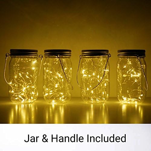 4 Pack Mason Jar Lights 10 LED Solar Warm White Fairy String Lights Lids for Patio Garden Party Wedding Christmas Decorative Lighting Fit for Regular Mouth Jars(Jars Included)