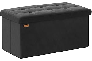 ABHENG Folding Storage Ottoman, Velvet Storage Bench, Footrest, Removable Divider, for Living Room, Bedroom, 15 x 30 x 15 Inches, 660 lb Load Capacity, Ink Black UASND01B