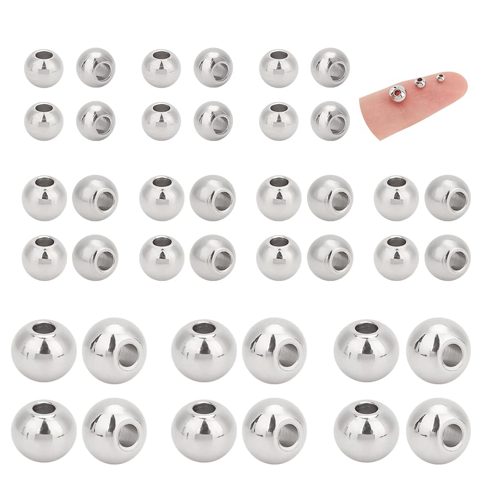 UNICRAFTALE about 150pcs 3 Sizes 1.2/1.5/2mm Round Spacer Beads 3/4/6mm Diameter Beading Spacers Ball Metal Bead Spacers Stainless Steel Beads Smooth Beads for Jewelry Making Findings