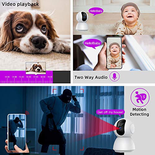 1080P HD Home Security IP WiFi Dome Camera, SDETER Wireless 2-Way Audio Motion Detection Night Vision Baby/Pet Monitor Compatible with iOS&Android
