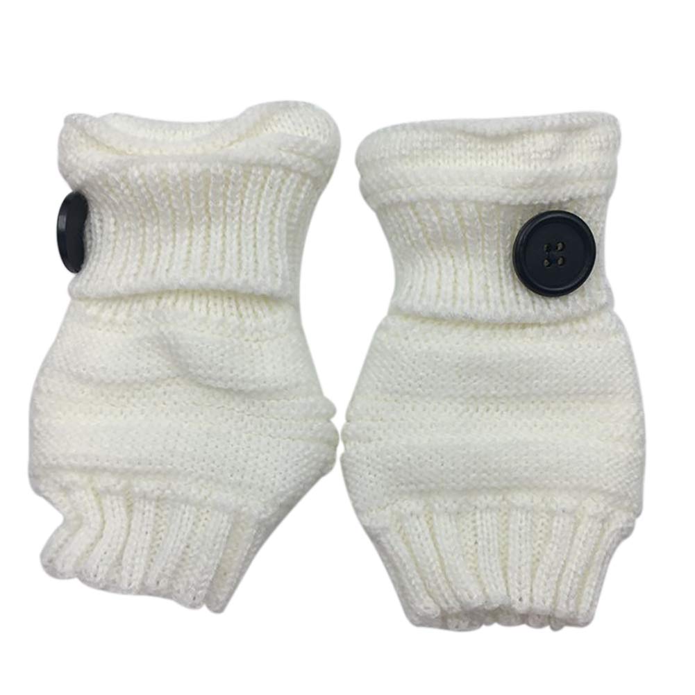 Qinlee Halb Handschuhe Gestrickte Winter W/ärmer Handschuhe mit Knopf Damen Fingerlose Armstulpen Einfarbig F/äustlinge Winter Zubeh/ör f/ür M/ädchen